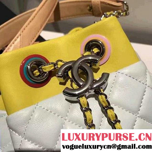 Chanel White Multicolor Lambskin/Resin Small Drawstring Bag A93730 Cruise 2017 (2A058-7020838 )