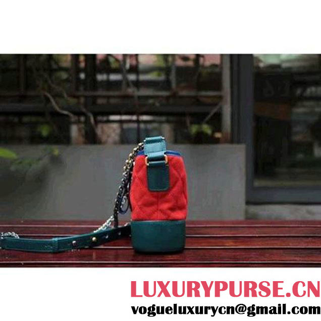 Chanel Gabrielle Small Hobo Bag In Suede Split Calfskin & Smooth Calfskin A91810 Blue/Red/Paon 2017 (2A143-7042407 )