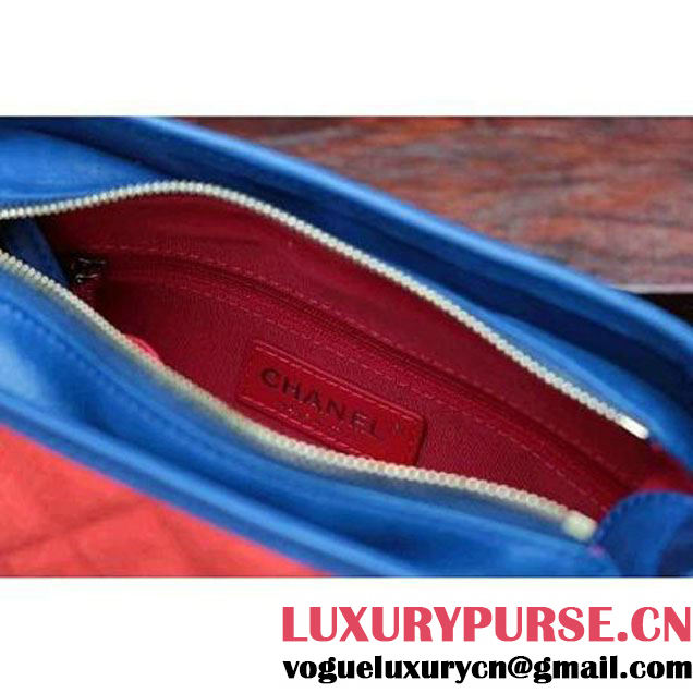 Chanel Gabrielle Small Hobo Bag In Suede Split Calfskin & Smooth Calfskin A91810 Blue/Red/Paon 2017 (2A143-7042407 )