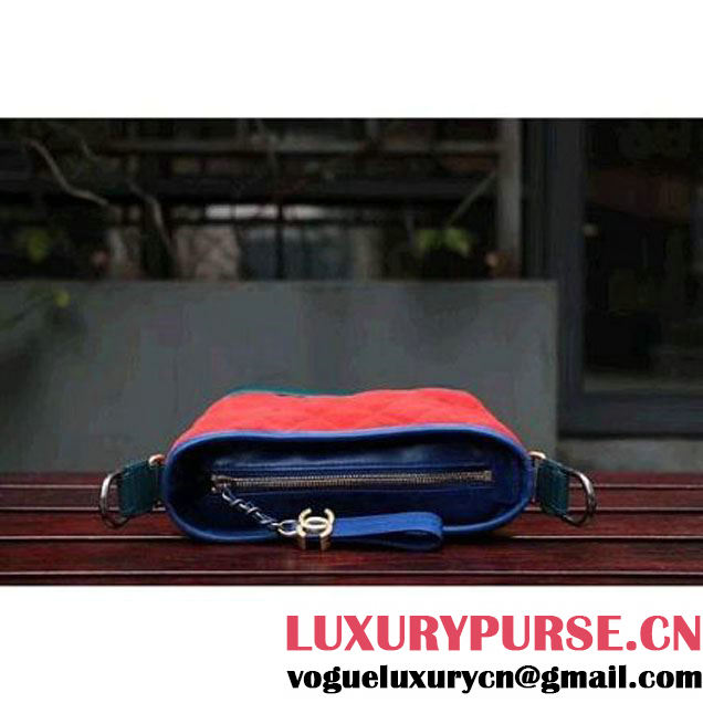 Chanel Gabrielle Small Hobo Bag In Suede Split Calfskin & Smooth Calfskin A91810 Blue/Red/Paon 2017 (2A143-7042407 )