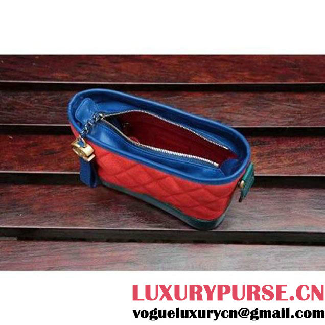 Chanel Gabrielle Small Hobo Bag In Suede Split Calfskin & Smooth Calfskin A91810 Blue/Red/Paon 2017 (2A143-7042407 )