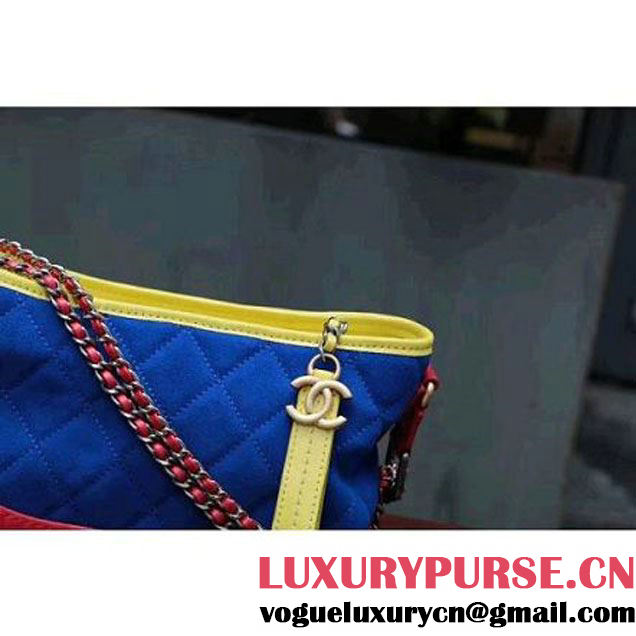 Chanel Gabrielle Small Hobo Bag In Suede Split Calfskin & Smooth Calfskin A91810 Yellow/Blue/Red 2017 (2A143-7042408 )
