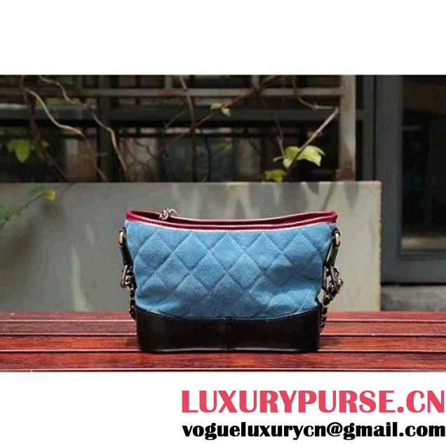 Chanel Gabrielle Small Hobo Bag In Suede Split Calfskin & Smooth Calfskin A91810 Burgundy/Blue/Black 2017 (2A143-7042409 )