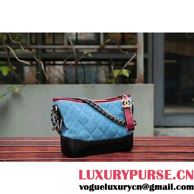 Chanel Gabrielle Small Hobo Bag In Suede Split Calfskin & Smooth Calfskin A91810 Burgundy/Blue/Black 2017 (2A143-7042409 )
