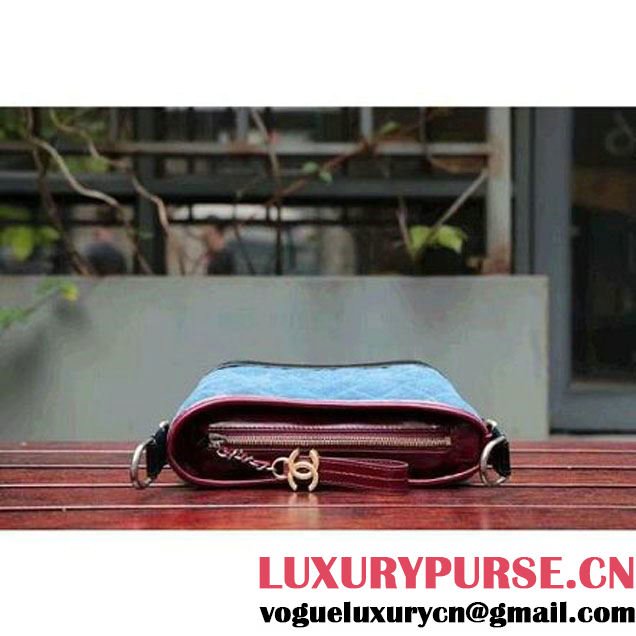 Chanel Gabrielle Small Hobo Bag In Suede Split Calfskin & Smooth Calfskin A91810 Burgundy/Blue/Black 2017 (2A143-7042409 )