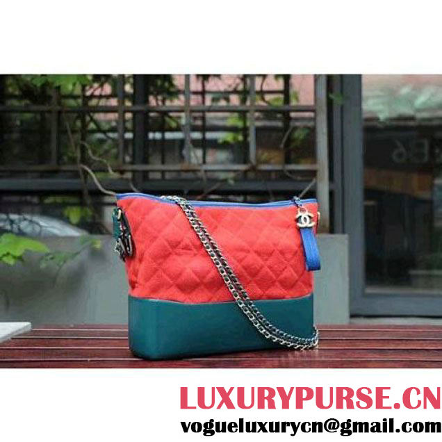 Chanel Gabrielle Medium Hobo Bag In Suede Split Calfskin & Smooth Calfskin A93824 Blue/Red/Paon 2017 (2A143-7042410 )