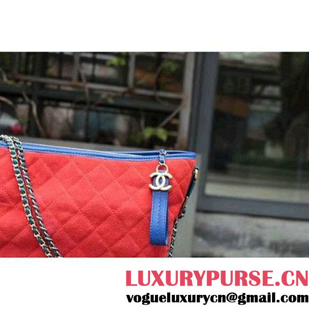 Chanel Gabrielle Medium Hobo Bag In Suede Split Calfskin & Smooth Calfskin A93824 Blue/Red/Paon 2017 (2A143-7042410 )