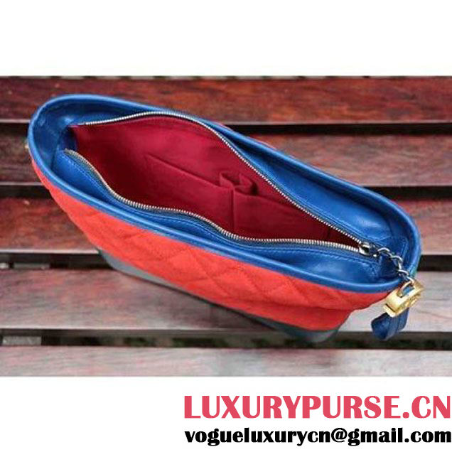 Chanel Gabrielle Medium Hobo Bag In Suede Split Calfskin & Smooth Calfskin A93824 Blue/Red/Paon 2017 (2A143-7042410 )