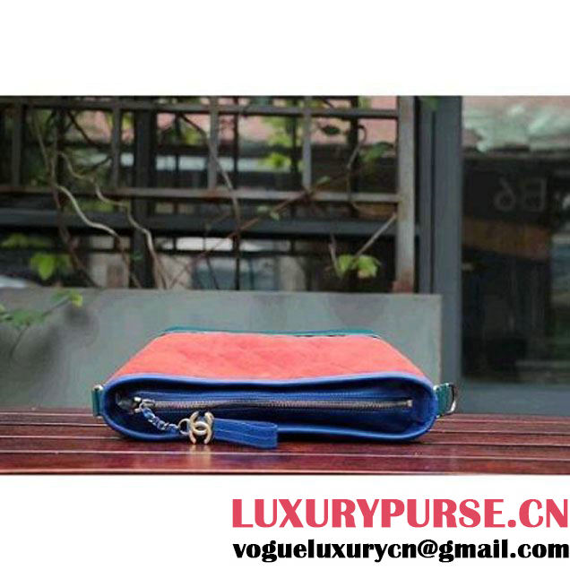Chanel Gabrielle Medium Hobo Bag In Suede Split Calfskin & Smooth Calfskin A93824 Blue/Red/Paon 2017 (2A143-7042410 )