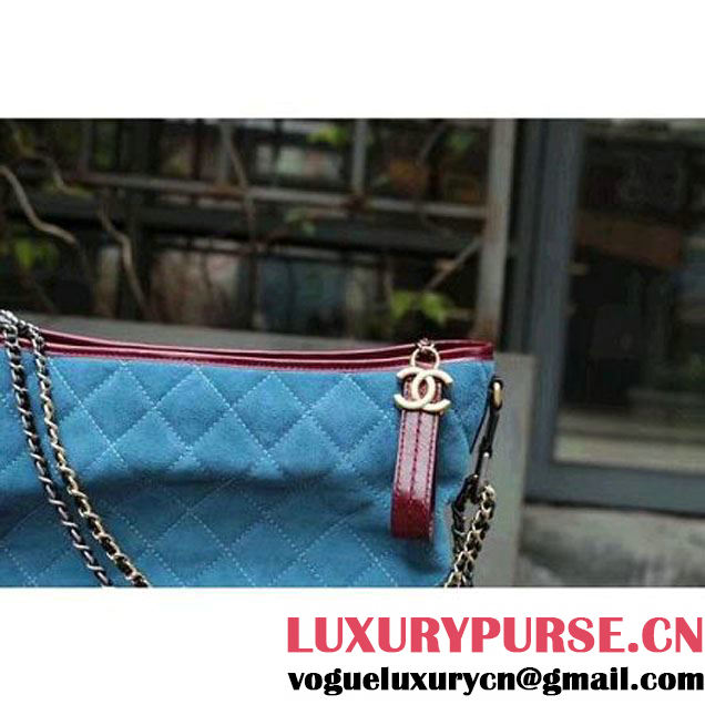 Chanel Gabrielle Medium Hobo Bag In Suede Split Calfskin & Smooth Calfskin A93824 Burgundy/Blue/Black 2017 (2A143-7042412 )
