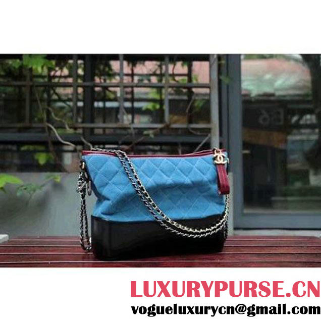 Chanel Gabrielle Medium Hobo Bag In Suede Split Calfskin & Smooth Calfskin A93824 Burgundy/Blue/Black 2017 (2A143-7042412 )
