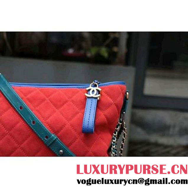 Chanel Gabrielle Large Hobo Bag In Suede Split Calfskin & Smooth Calfskin Blue/Red/Paon 2017 (2A143-7042413 )