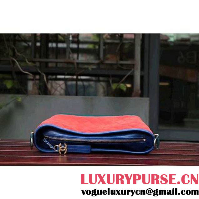 Chanel Gabrielle Large Hobo Bag In Suede Split Calfskin & Smooth Calfskin Blue/Red/Paon 2017 (2A143-7042413 )
