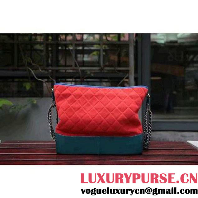 Chanel Gabrielle Large Hobo Bag In Suede Split Calfskin & Smooth Calfskin Blue/Red/Paon 2017 (2A143-7042413 )