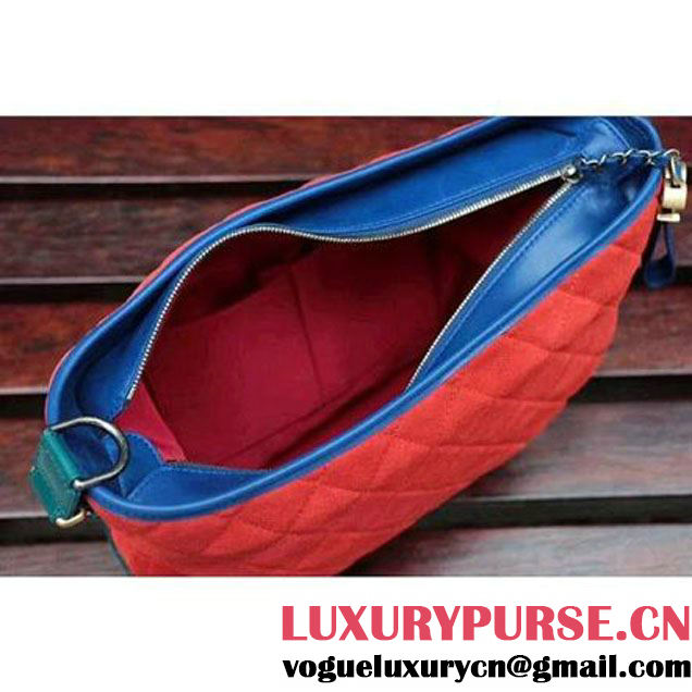 Chanel Gabrielle Large Hobo Bag In Suede Split Calfskin & Smooth Calfskin Blue/Red/Paon 2017 (2A143-7042413 )