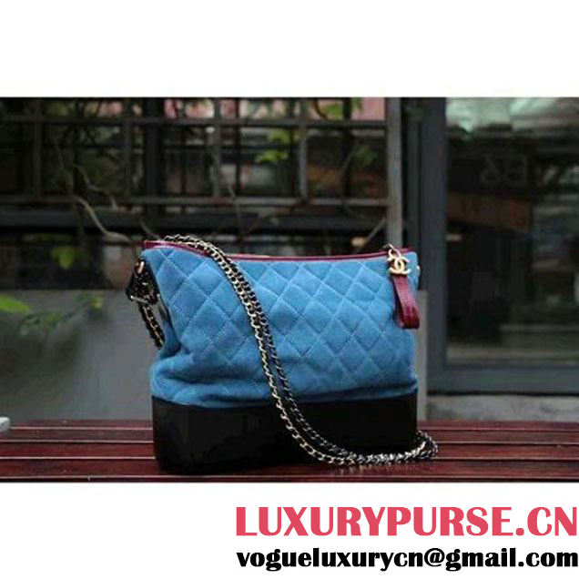 Chanel Gabrielle Large Hobo Bag In Suede Split Calfskin & Smooth Calfskin Burgundy/Blue/Black 2017 (2A143-7042415 )