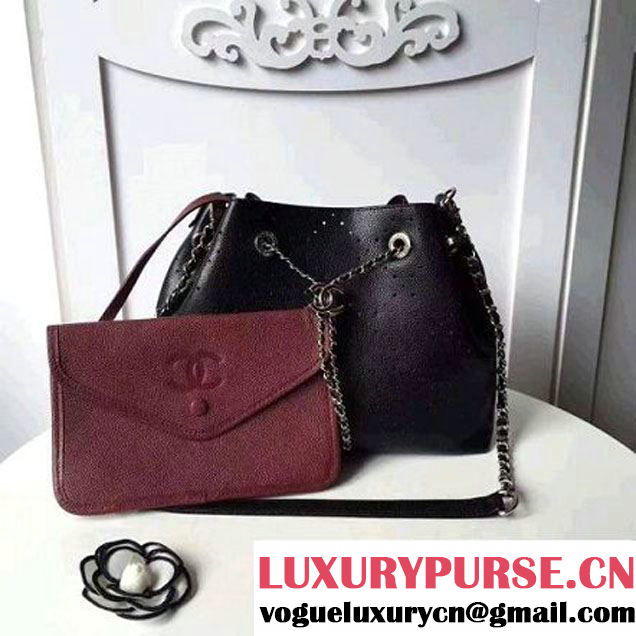 Chanel Grained Holes Calfskin Drawstring Bag A93722 Black 2017 (1A145-7051821 )