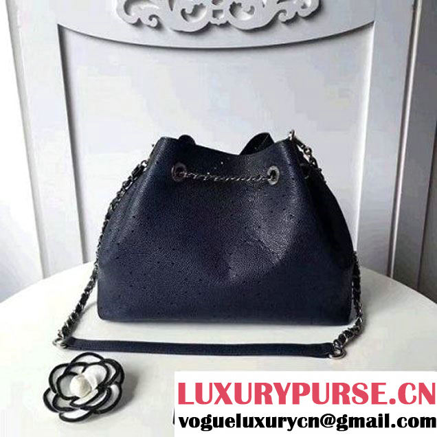 Chanel Grained Holes Calfskin Drawstring Bag A93722 Deep Blue 2017 (1A145-7051822 )