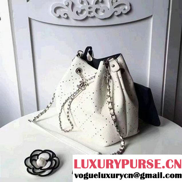 Chanel Grained Holes Calfskin Drawstring Bag A93722 White 2017 (1A145-7051823 )