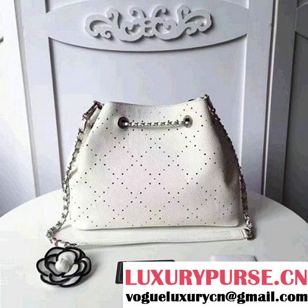 Chanel Grained Holes Calfskin Drawstring Bag A93722 White 2017 (1A145-7051823 )