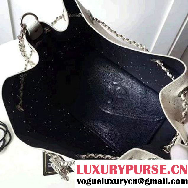 Chanel Grained Holes Calfskin Drawstring Bag A93722 White 2017 (1A145-7051823 )