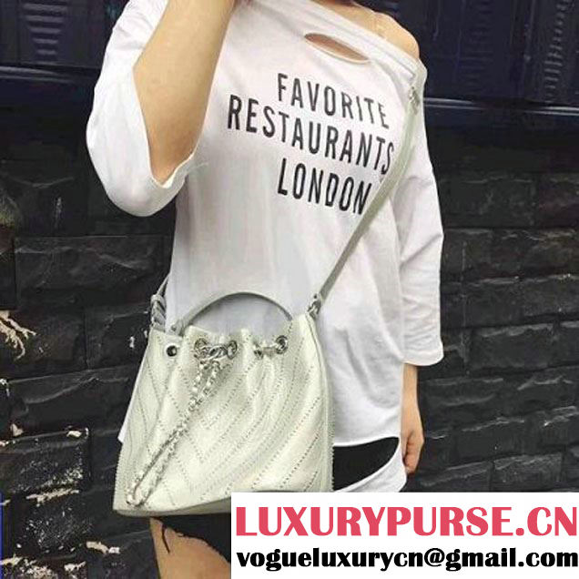 Chanel Calfskin Studded Wars Drawstring Bag With Top Handle A93850 Silver 2017 (2A143-7051824 )