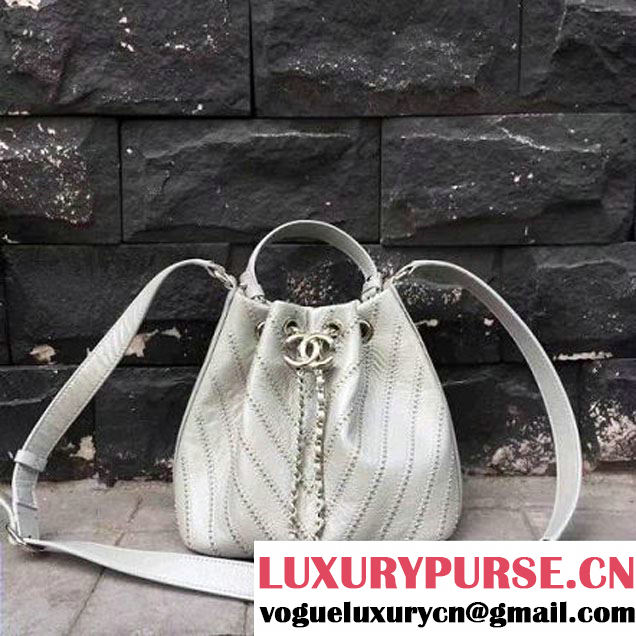 Chanel Calfskin Studded Wars Drawstring Bag With Top Handle A93850 Silver 2017 (2A143-7051824 )