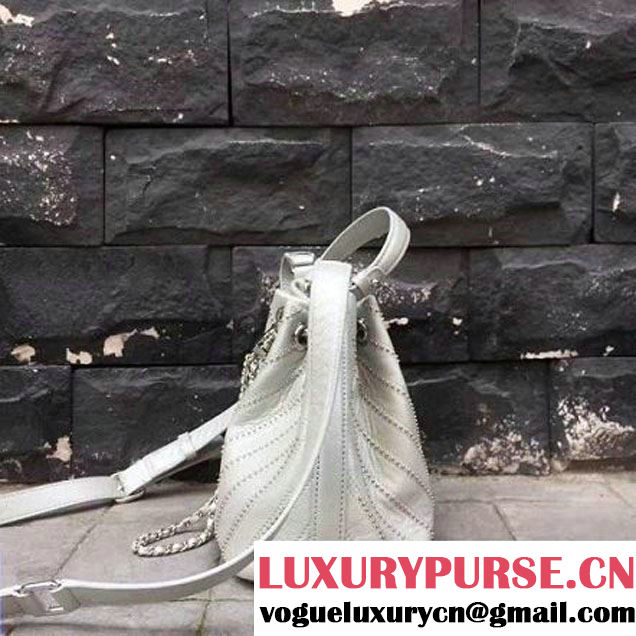 Chanel Calfskin Studded Wars Drawstring Bag With Top Handle A93850 Silver 2017 (2A143-7051824 )