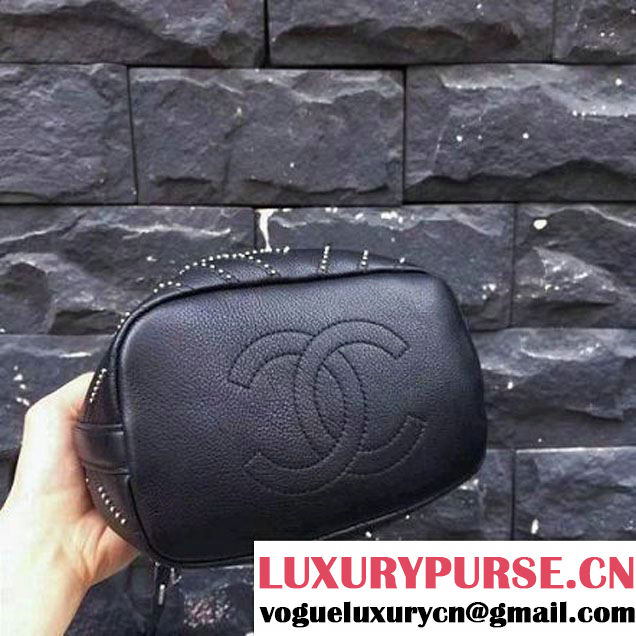 Chanel Calfskin Studded Wars Drawstring Bag With Top Handle A93850 Black 2017 (2A143-7051825 )