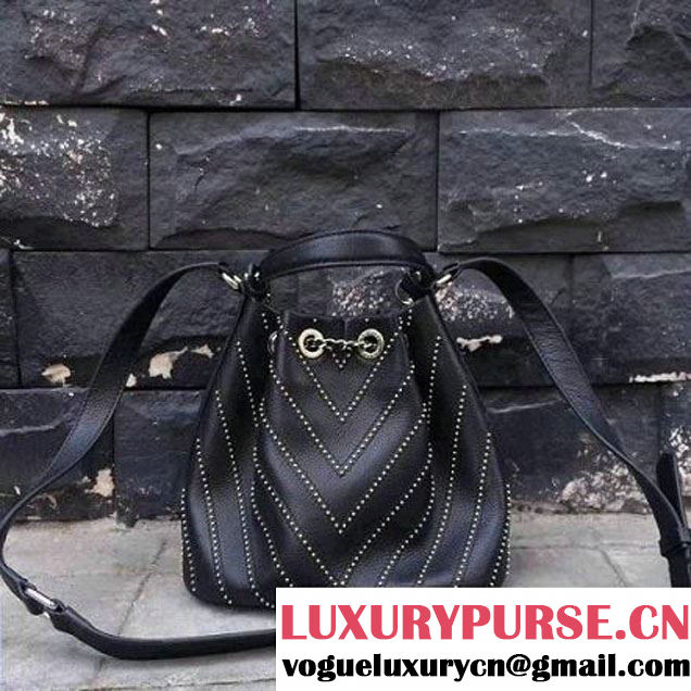 Chanel Calfskin Studded Wars Drawstring Bag With Top Handle A93850 Black 2017 (2A143-7051825 )
