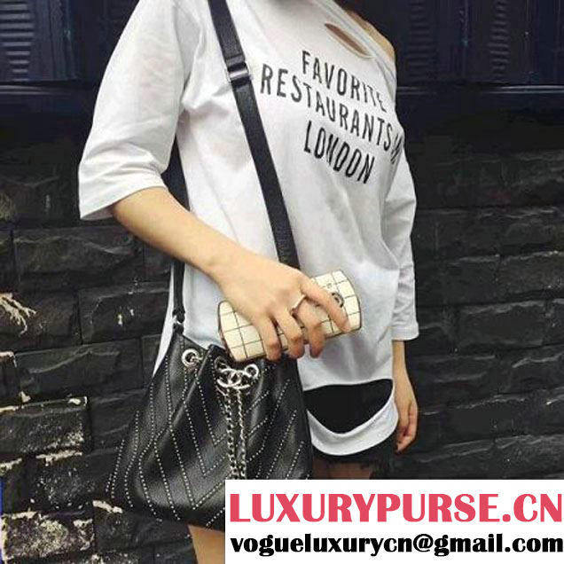Chanel Calfskin Studded Wars Drawstring Bag With Top Handle A93850 Black 2017 (2A143-7051825 )