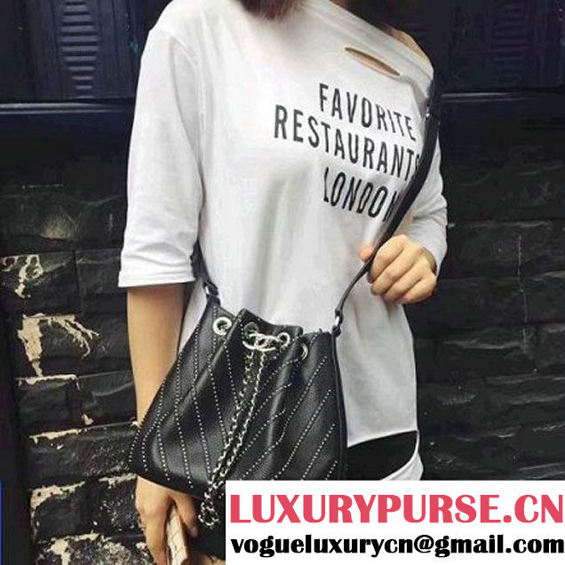 Chanel Calfskin Studded Wars Drawstring Bag With Top Handle A93850 Black 2017 (2A143-7051825 )