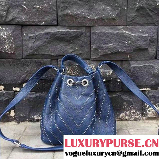 Chanel Calfskin Studded Wars Drawstring Bag With Top Handle A93850 Blue 2017 (2A143-7051826 )