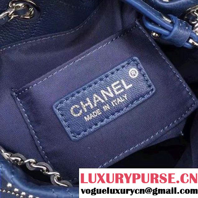Chanel Calfskin Studded Wars Drawstring Bag With Top Handle A93850 Blue 2017 (2A143-7051826 )