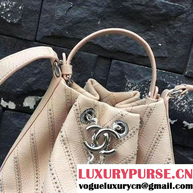 Chanel Calfskin Studded Wars Drawstring Bag With Top Handle A93850 Beige 2017 (2A143-7051827 )