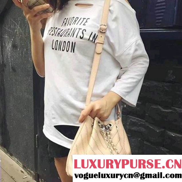 Chanel Calfskin Studded Wars Drawstring Bag With Top Handle A93850 Beige 2017 (2A143-7051827 )