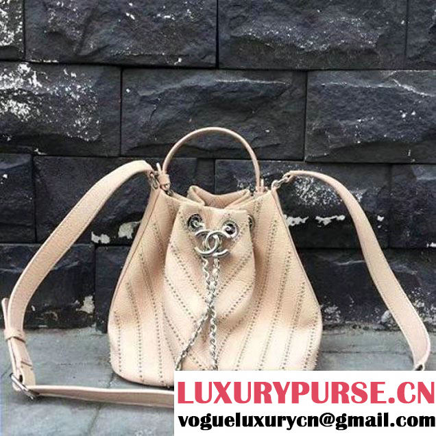 Chanel Calfskin Studded Wars Drawstring Bag With Top Handle A93850 Beige 2017 (2A143-7051827 )