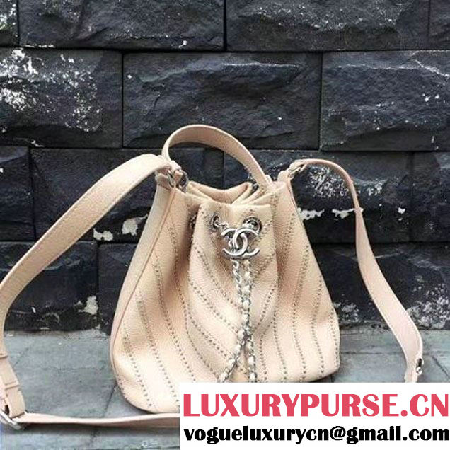 Chanel Calfskin Studded Wars Drawstring Bag With Top Handle A93850 Beige 2017 (2A143-7051827 )