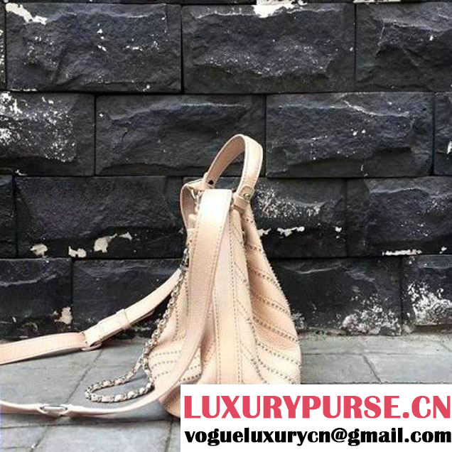 Chanel Calfskin Studded Wars Drawstring Bag With Top Handle A93850 Beige 2017 (2A143-7051827 )