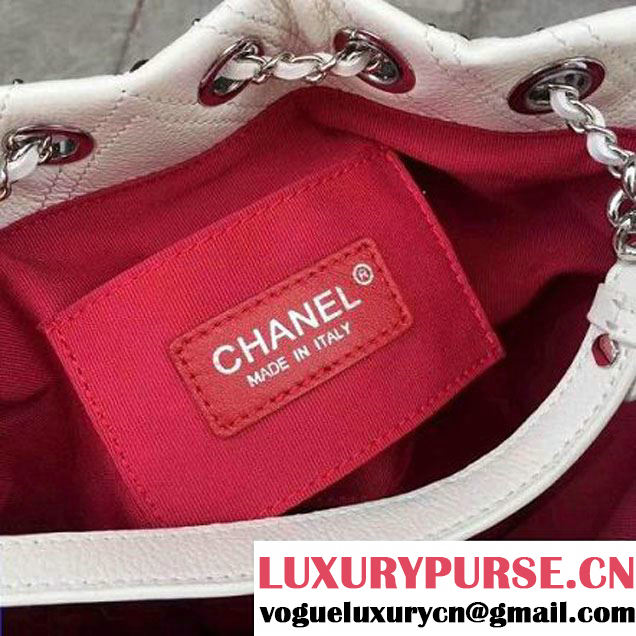 Chanel Calfskin Studded Wars Drawstring Bag With Top Handle A93850 White 2017 (2A143-7051828 )