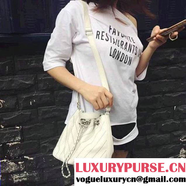 Chanel Calfskin Studded Wars Drawstring Bag With Top Handle A93850 White 2017 (2A143-7051828 )