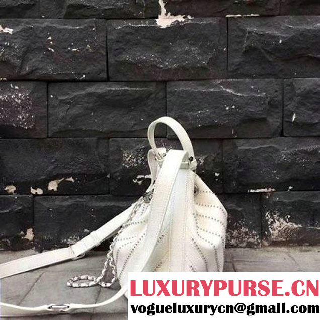 Chanel Calfskin Studded Wars Drawstring Bag With Top Handle A93850 White 2017 (2A143-7051828 )
