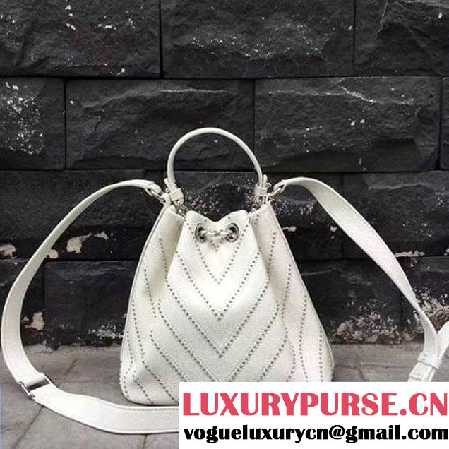 Chanel Calfskin Studded Wars Drawstring Bag With Top Handle A93850 White 2017 (2A143-7051828 )