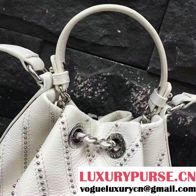 Chanel Calfskin Studded Wars Drawstring Bag With Top Handle A93850 White 2017 (2A143-7051828 )