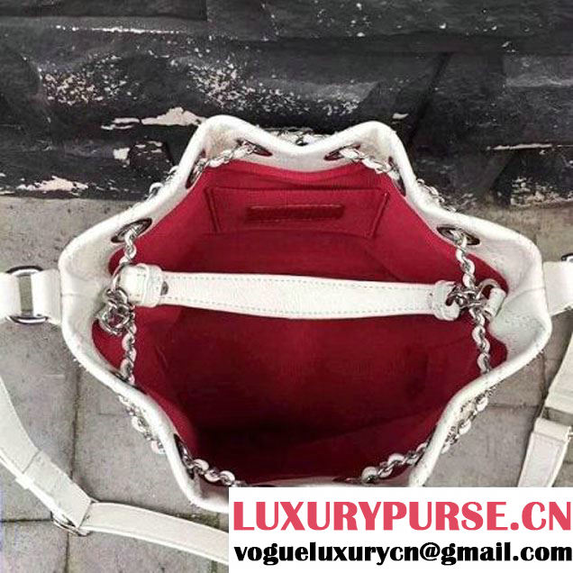 Chanel Calfskin Studded Wars Drawstring Bag With Top Handle A93850 White 2017 (2A143-7051828 )