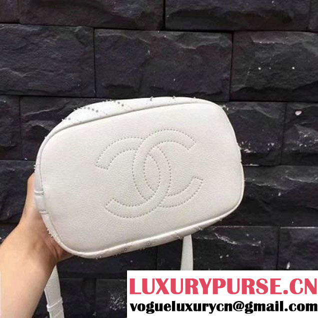 Chanel Calfskin Studded Wars Drawstring Bag With Top Handle A93850 White 2017 (2A143-7051828 )