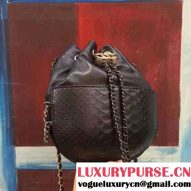 Chanel Gabrielle Purse Bag In Python & Calfskin A98787 Black 2017 (2A143-7061208 )