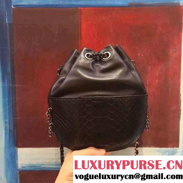 Chanel Gabrielle Purse Bag In Python & Calfskin A98787 Black 2017 (2A143-7061208 )