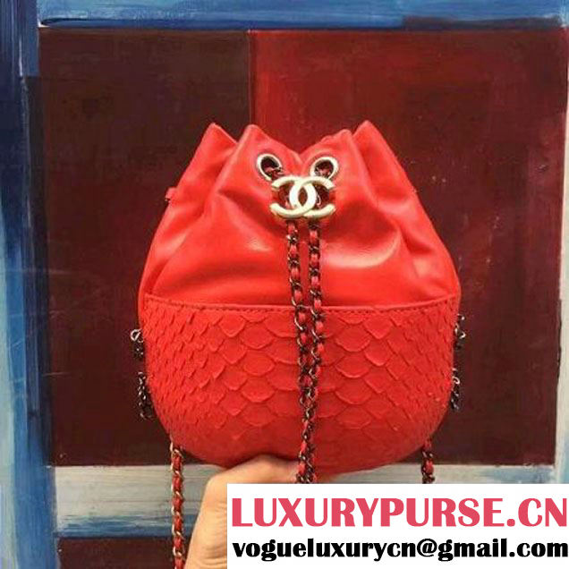 Chanel Gabrielle Purse Bag In Python & Calfskin A98787 Red 2017 (2A143-7061209 )