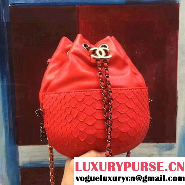 Chanel Gabrielle Purse Bag In Python & Calfskin A98787 Red 2017 (2A143-7061209 )